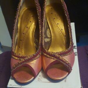 Pink and Gold Peep Toe Heels